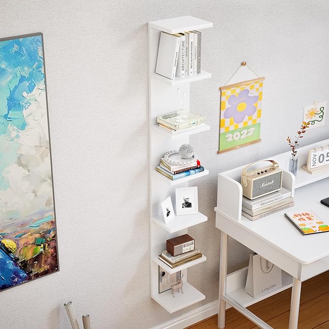 Versatile 7 Tier Shelf Unit 6.4Ft Lack Wall Shelf Unit with LED Floating Wall Shelf Unit Wall Mount Vertical Shelving for Storage Space Saving Organizer for Bedroom Living Room Office Display Decor