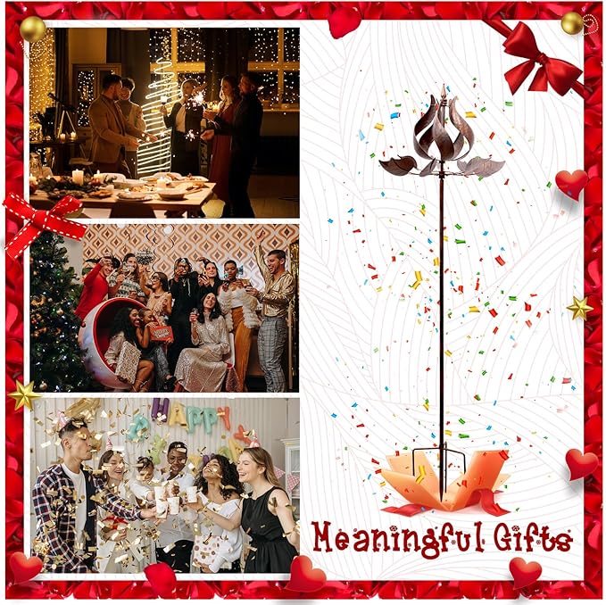 Wind Spinners Outdoor - Large Tulip Metal Bronze Color Wind Sculptures & Spinner, Kinetic Gift Ideal Windmill Decor for Garden and Yard (75 inch Height)