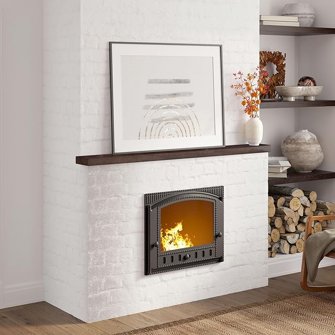 48 Inch Fireplace Mantel - 8 Inch Deep Rustic Premium Solid Pine Wood Floating Shelf - Farmhouse Wall Mounted Display Shelf - Heavy-Duty Metal Bracket - 48"W x 8"D - Set of 1 - American Walnut Color