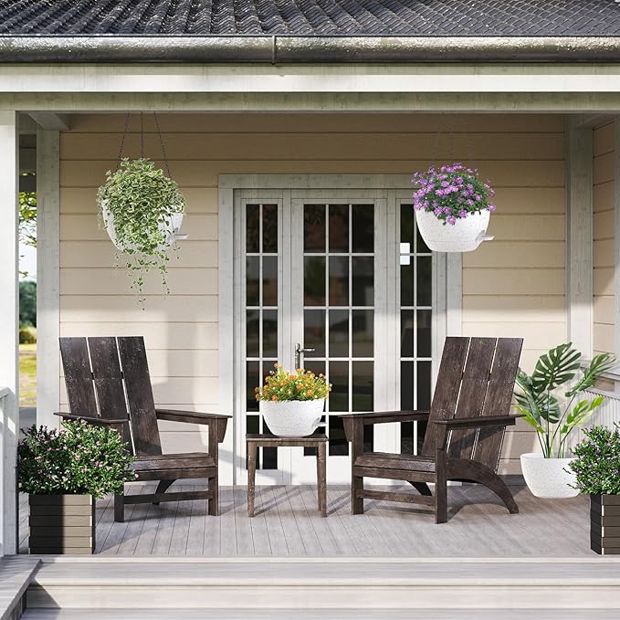 12 Inch Hanging Baskets 2 PC with Chains, Self-Watering Hanging Planters for Indoor Outdoor Plants, Plastic Hanging Flower Pots,Speckled White