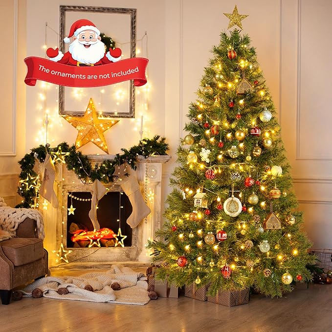 6 ft Artificial Christmas Tree with 700 PVC Branch Tips, Holiday Xmas Tree with Foldable Metal Base and Easy Assembly, Christmas Trees for Yard Porch Home Office Party Decoration, Green