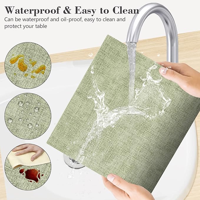 Faux Leather Placemats Set of 6,Heat Resistant Placemats for Dining Table, Easy Clean Non-Slip Place Mats, Waterproof Stain Resistant Wipeable Washable PU Table Mats, (Light Green)