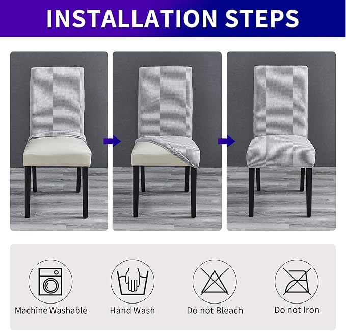 Howhic Stretch Chair Covers for Dining Room Set of 6, Removable Washable Dining Room Chair Covers, Dining Chair Slipcovers Seat Protector, Great Decor for Home and Banquet (Sliver, 6 Pack)