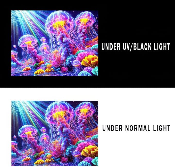BlissYard Black Light Tapestry UV Reactive Tapestry Glow Tapestry Blacklight Tapestry 78x59 Inches Neon Jellyfish Wall Hanging, Fluorescent Art Decoration with Colorful Sea Life, Oceanic Theme