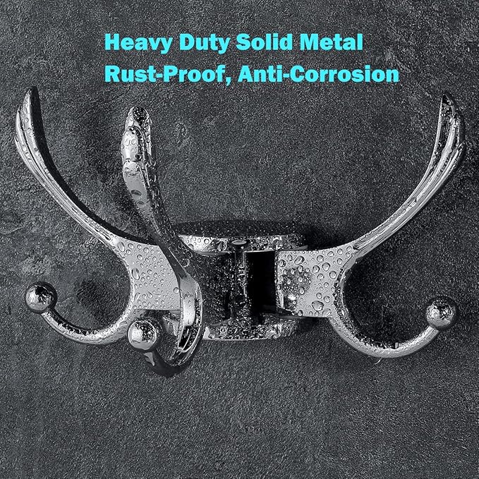 Swivel Coat Hook 2 Pack Heavy Duty Space Saving Towel Rope Hook Wall Mount Triple Swing Arms for RV Bathroom Kitchen Garage,Polished Chrome