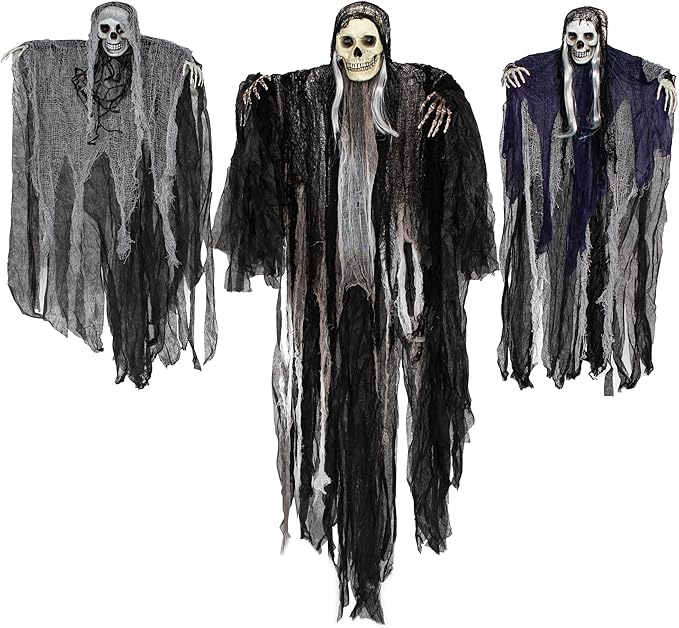 JOYIN 3 Pack Hanging Halloween Skeleton Ghosts Decorations, Grim Reapers for Best Halloween Outdoor Decorations
