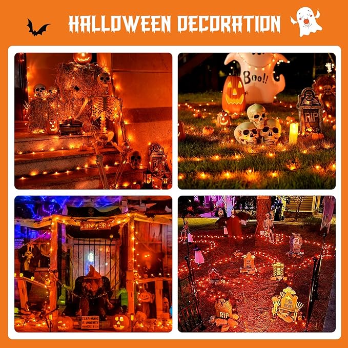 JMEXSUSS 2 Pack Halloween Solar Lights Outdoor, Total 400 LED 151FT Orange Solar Lights Outdoor Waterproof, 8 Modes Christmas String Light for Outside Tree Patio Yard Garden Halloween Decorations