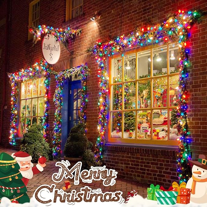 JMEXSUSS 168FT 600 LED Christmas Decor Lights - 8 Modes Multicolor Outdoor/Indoor Waterproof Plug-in Party Holiday Decorations