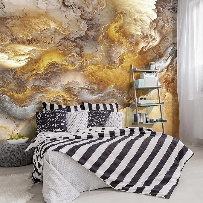 '-Golden Clouds Ceiling Fabric Wallpaper Living Room Bedroom Bathroom Modern Boys Girls Kids Room Abstract Large Mural- 160"x108"( not Peel and Stick)