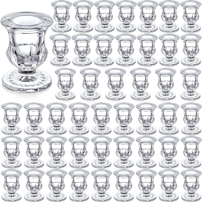 Foaincore 48 Pcs Glass Candlestick Holders Bulk 2.5 Inch Taper Candle Holders Small Ritual Candle Stand Table Centerpieces for Wedding Christmas Valentine's Festival Party Dining Decorations