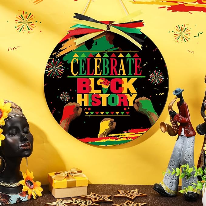 Boao Welcome Black History Month Door Decorations Black History Month Sign Hanging Decoration Wall Hanger African American Wreath for Outdoor Farmhouse Porch Front Door Decor