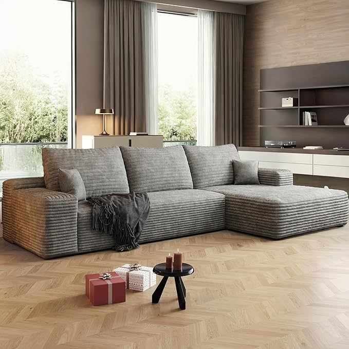 108" Sectional Couches for Living Room Modern Modular Sofa with L-Shape Couchs Upholstered Boneless Couch Deep Seat Sectional Couch with Chaise (Grey, Right Facing Chaise+2Seaters)