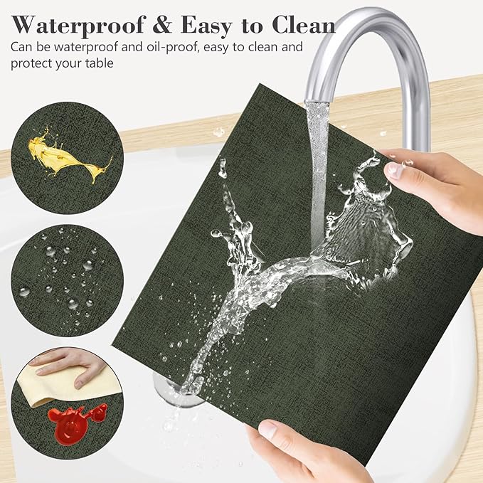 Faux Leather Placemats Set of 6,Heat Resistant Placemats for Dining Table, Easy Clean Non-Slip Place Mats, Waterproof Stain Resistant Wipeable Washable PU Table Mats, (Dark Green)