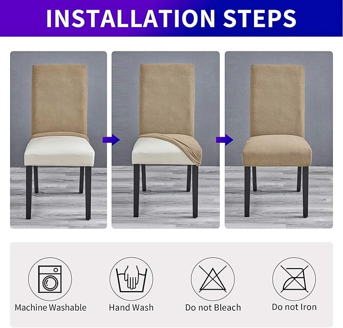 Howhic Stretch Chair Covers for Dining Room Set of 6, Removable Washable Dining Room Chair Covers, Dining Chair Slipcovers Seat Protector, Great Home Decor and Banquet Upholstery (Tan, 6 Pack)