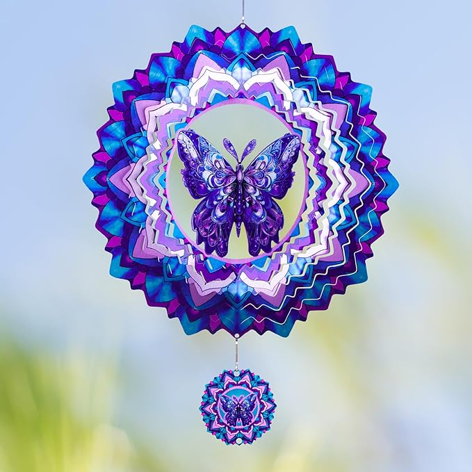 Butterfly Wind Spinner,Hanging Wind Spinners Outdoor for Garden Decoration,12 inch 3D Stainless Steel Wind Sculpture for Indoor/Outdoor Decor
