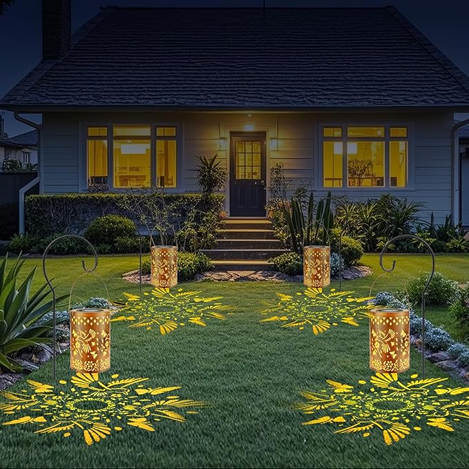 Solar Lanterns Outdoor Waterproof Hummingbird Garden Decor Birthday Gifts for Women Mom Grandma Hanging Solar Lights Metal Decoration for Yard, Patio, Backyard, Porch, Garden, 2 Pack