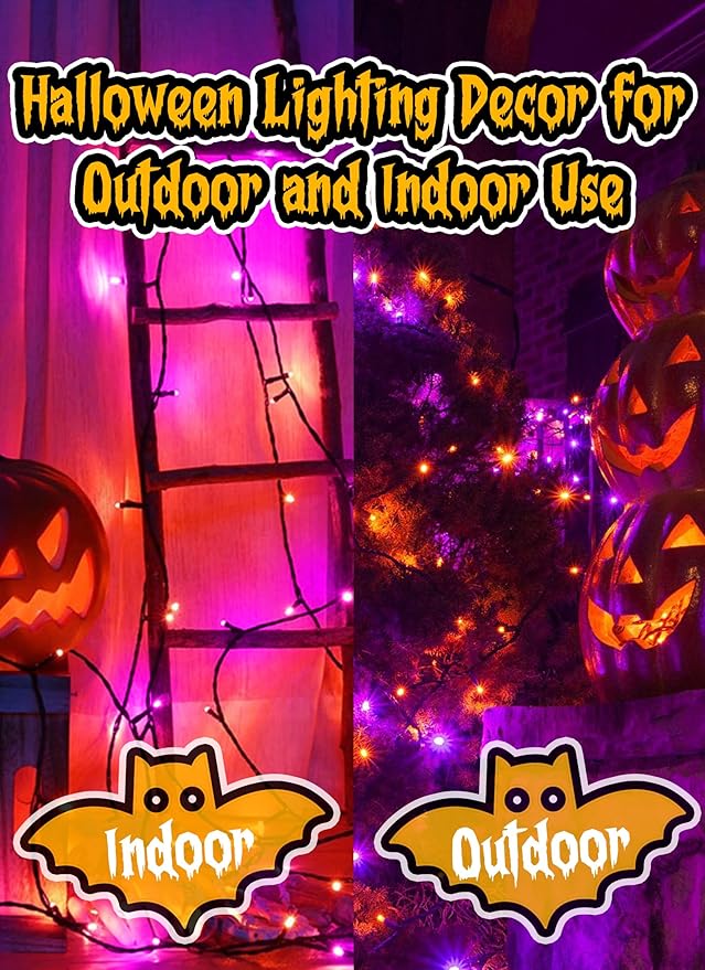 Halloween Orange Purple Outdoor Lights,17.8 Feet 50 LED Christmas Lights with 8 Modes,Waterproof Mini String Lights Battery Operated for Outdoor Indoor Use, Xmas Halloween Tree Holiday Party Patio