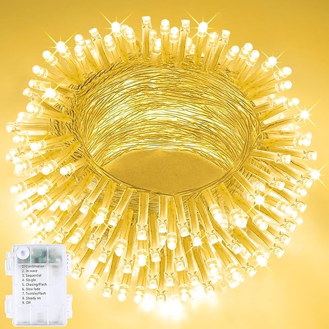 33FT 100LED String Lights Battery Operated with Timer, Waterproof Battery Powered Twinkle Lights, 8 Modes Fairy Light for Indoor & Outdoor Party Bedroom Garland Tree Christmas Decorations (Warm White)