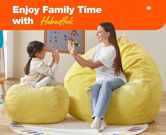 Hobestluk 4.5FT Bean Bag Chair Giant Bean Bag Chair with Filler Included Adult Bean Bag Chairs with Removable Cover for Bedroom Living Room - (Jumbo, Yellow)