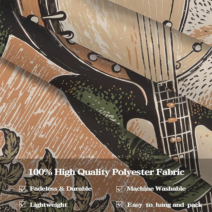 Lunerfex Moonlit Banjo Frog Wall Tapestry, Whimsical Amphibian Musician Tapestries for Room Decor, Folk Art Tapestry 60L x 80W