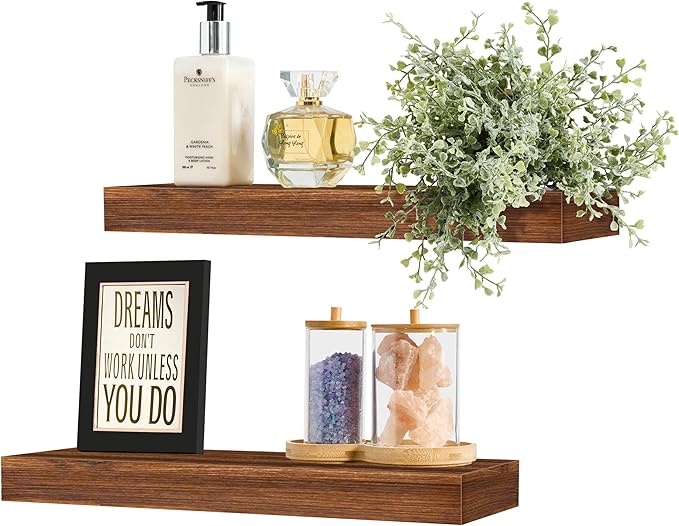 Sorbus Floating Shelves for Wall, Bathroom Shelves Wall Mounted for Kitchen, Bedroom, Bathroom Storage Over Toilet, Hanging Book Shelf for Home Decor Living Room (Walnut, 2 Pack)