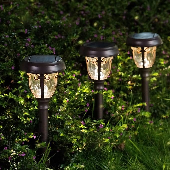 LeiDrail Solar Lights Outdoor Pathway, 6 Pack LED Glass Metal Solar Garden Lights with 2 Modes, Garden Decor for Yard Patio Landscape Walkway