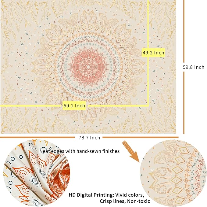 Damanse Floral Tapestry Wall Hanging Cute,Boho Wall Tapestry for Bedroom Aesthetic,Mandala Living Room Decor for Teen Girls (Yellow, 49.2"x59.1")