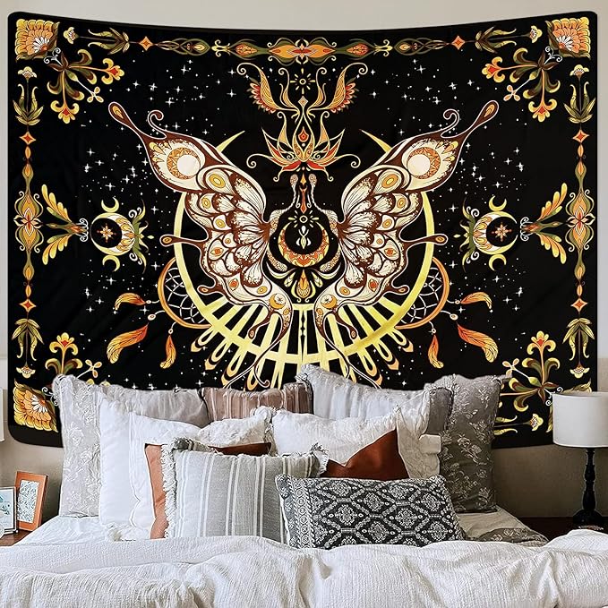 CHDGDHC Butterfly Tapestry - Moth Wall Hanging, UV Resistant, Waterproof, Machine Washable, Lightweight, Psychedelic Bedroom Aesthetic Decor for Bedroom, Living Room, Yoga Room - 79.92x59.84 Inch