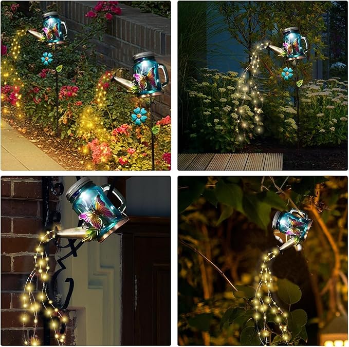 Solar Watering Can Light, Yard Outdoor Decor Lights, IP65 Waterproof, Hanging Butterfly Garden Light, Outside Garden Flower Bed Decor, Women Gift, Birthday Gifts