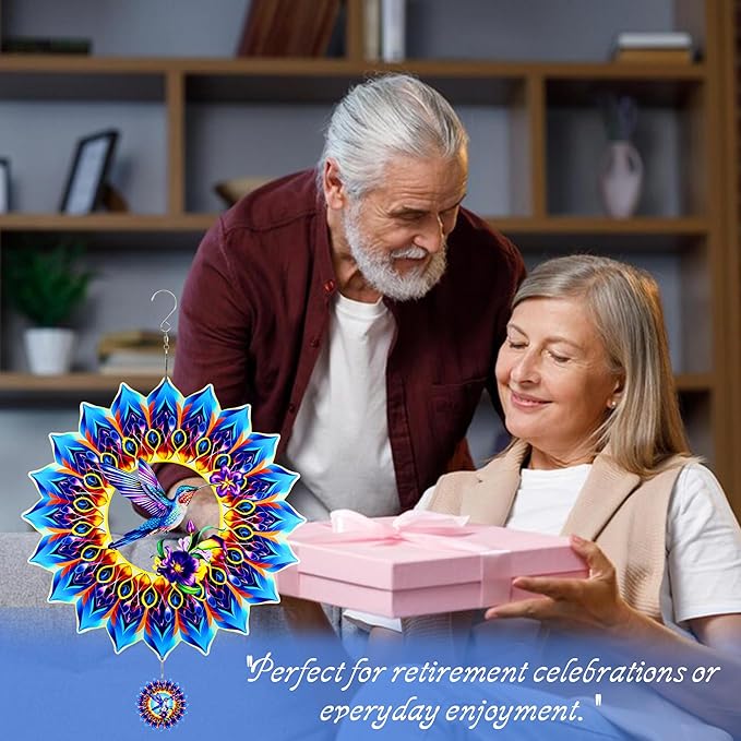 Hummingbird Wind Spinner,Hanging Wind Spinners Outdoor for Garden Decoration,12 inch 3D Stainless Steel Wind Sculpture for Indoor/Outdoor Decor