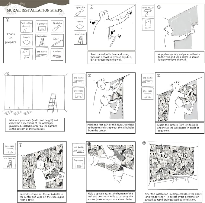 AFZEVEB-Black House with Trees Nursery Wallpaper murals for Bedroom 114"x74" (Not Peel and Stick)