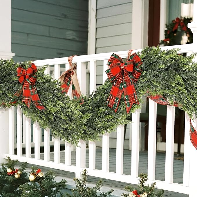 5FT Real Touch Cedar Garland - Artificial Christmas Garland Fake Green Faux Thick and Lush Pine Needles Garlands for Table Fireplace Mantle Holiday Home Indoor Outdoor Decor (1PCS)