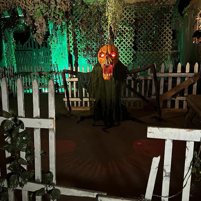 Haunted Hill Farm 7.3-Ft Groundbreaking Jack by Tekky, Halloween Animatronic, Spooky House Wall Decoration, Creepy Indoor & Covered Outdoor Party Decor, Motion-Activated Lights & Sound, Life-Size