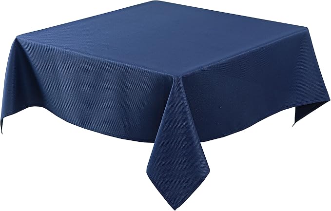 Biscaynebay Textured Fabric Square Tablecloths 60x60 Inches, Navy Water Resistant Table Cloth Small Card Folding Table Covers Linen for Dining, Kitchen, Wedding and Parties etc. Machine Washable