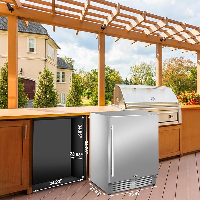 Tylza Outdoor Refrigerator 24 Inch Wide, Stainless Steel Beverage Refrigerator 176 Can for Undercounter Built-in or Freestanding, for Home and Patio, Water Proof, Fast Cooling, Low Noise, 37-65 °F