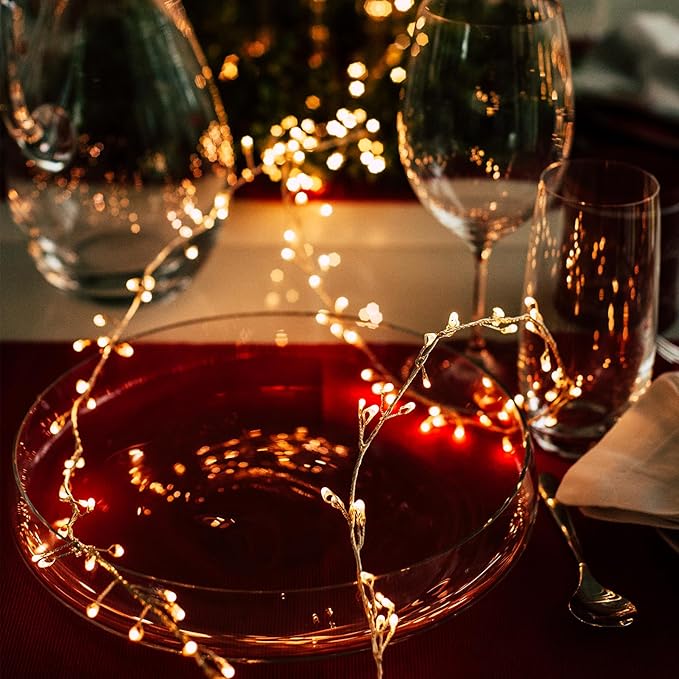 2 Pack Cluster Fairy Lights Battery Operated, Total 20Ft 400 LED Christmas String Lights with Timer 8 Modes Silver Wire Firecracker Fairy Lights for Garlands Tree Wedding Decoration (Warm White)