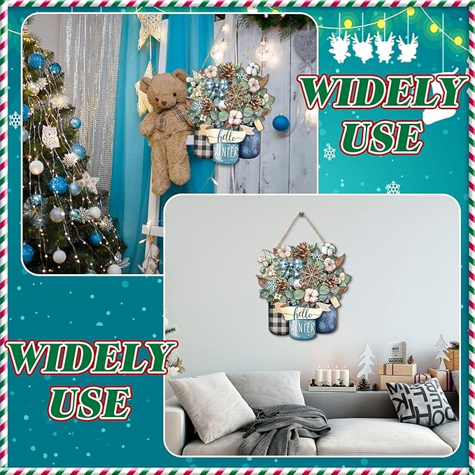 Boao Welcome Winter Door Decoration Hello Winter Wooden Sign Wall Snowflake Hanger Plaque for Christmas Outdoor Indoor Farmhouse Porch Decor