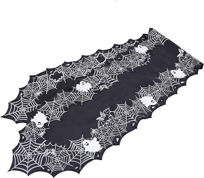 Chlophy Halloween Table Runner Black Spider Web Table Runner Gothic Embroidered for Kitchen Dining Halloween Dรฉcor Home Party Table Decoration 72in