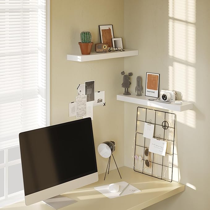 BAMEOS Floating Shelf,Wall Shelf,Decor Wall Mounted Shelves,Hanging Shelf Set L24xW6 for Bathroom Kitchen Living,Kitchen,Room Bedroom Storage,White