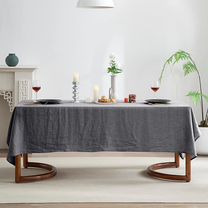 EVERLY 100% Pure Linen Rectangle Tablecloths 60x108Inches for Dining,Buffet Parties,Picnic,Events,Weddings and Restaurants,Decorative Halloween,Thanksgiving Machine Washable Tablecloths-Dark Grey