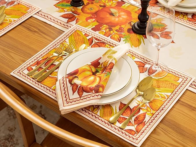 YiHomer Fall Thanksgiving Tabletop Collection for Kitchen Dining Decoration Parties Harvest, Harvest Party, Table Runner, 14 x 72