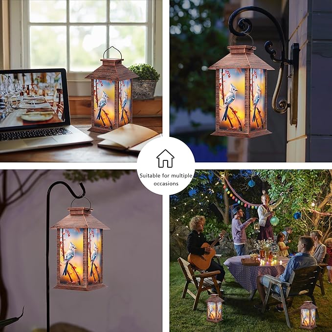 Solar Lanterns Outdoor, Waterproof Garden Hanging Lanterns with LED Flickering Flameless Candles for Mom Grandma Women Lantern Decorative Outdoor for Yard, Garden,Party Decor