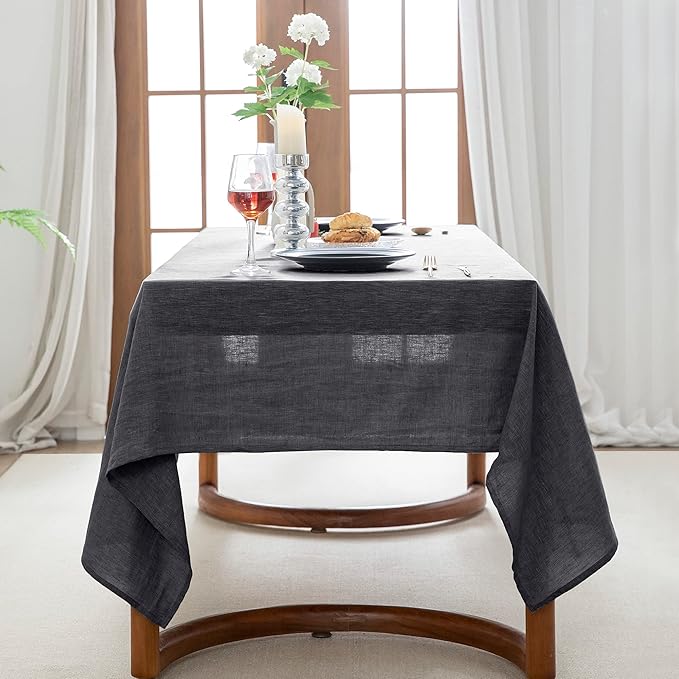 EVERLY 100% Pure Linen Rectangle Tablecloths 60x120Inches for Dining,Buffet Parties,Picnic,Events,Weddings and Restaurants,Decorative Halloween,Thanksgiving Machine Washable Tablecloths-Dark Grey