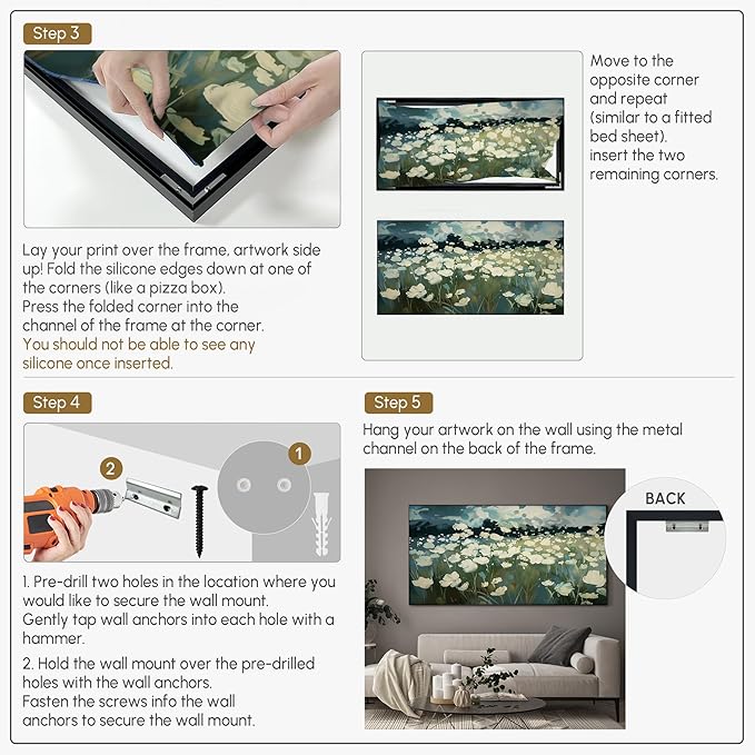 SIGNWIN 36"x72" Extra Large Framed Wall Art White Wildflower Field in Impressionist Style, Soft Floral Landscape for Home Living Room Bedroom Decor (Frame Assembly Required)