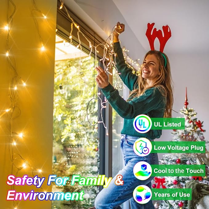 792 LED Christma Lights with 176 Drops, 82ft Outdoor Hanging lights with 8 Modes & Timer Memory, Outsite Waterproof Curtain String Lights for Front House Fence Tree Holiday Decorations Warm White