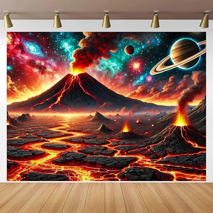 BlissYard Volcanic Planet Lava Landscape UV Black Light Tapestry 78x59 Inches Art Color Neon Light Background Bedroom Living Room Wall Party Decoration Outer Space Earthcore Molten Galaxy Decor