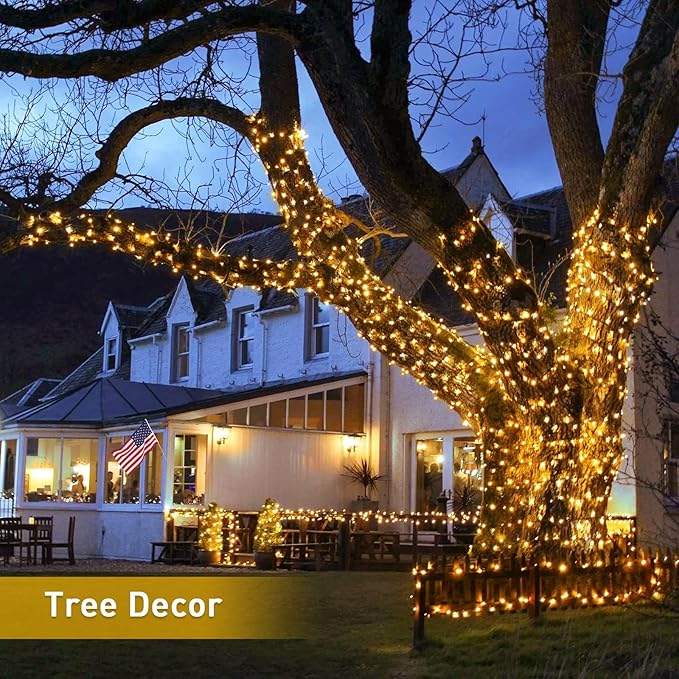 JMEXSUSS 2 Pack Solar String Lights Outdoor Waterproof - Total 400 LED 151FT Solar Christmas Lights Outdoor, 8 Modes Warm White String Light for Outside Patio Yard Tree Garden Christmas Decorations