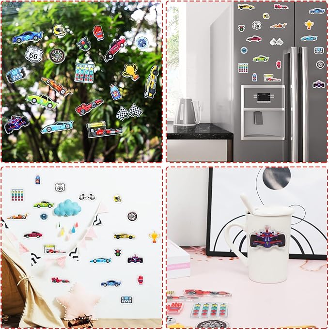 23 PCS Racing Car Thick Gel Clings Car Themed Window Gel Clings Decals Stickers for Kids Toddlers and Adults Home Airplane Classroom Nursery Transportation Party Supplies Decorations Removable and