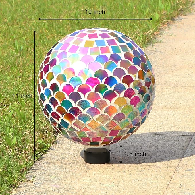 VCUTEKA Gazing Ball, Glass Mosaic Gazing Balls Sphere for Garden Lawn Outdoor Ornament Yard Decorative, 10-Inch