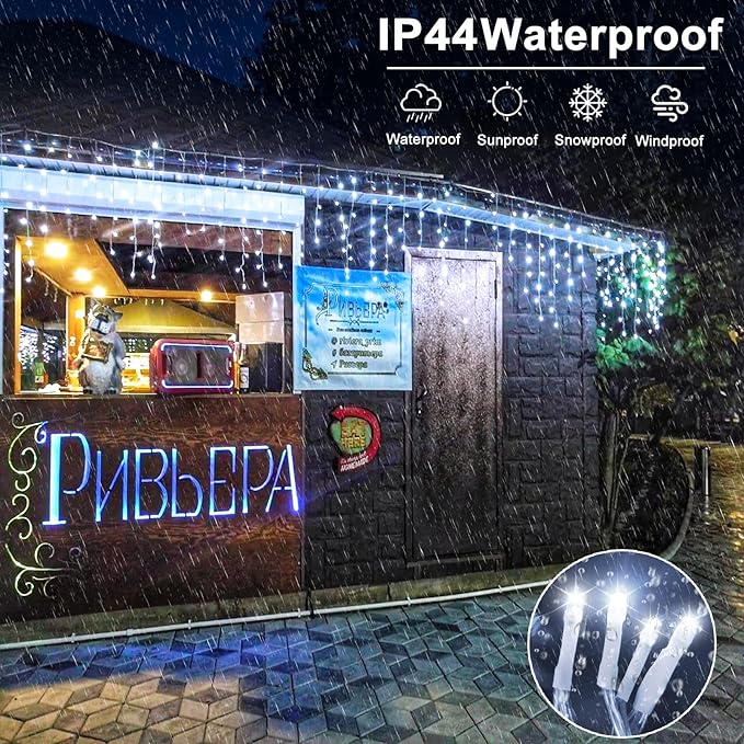 Icicle Christmas Lights Outdoor - 33ft 400 LED Icicle Lights for Outside with 75 Drops Waterproof Plug in Fairy String Lights with Timer for Party, Holiday, Wedding, Christmas Decoration, Cool White